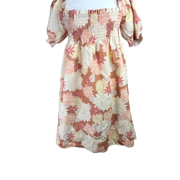 Faherty Coral Floral Organic Cotton Smocked Square-Neck Puff-Sleeve Dress Small - Picture 6 of 14